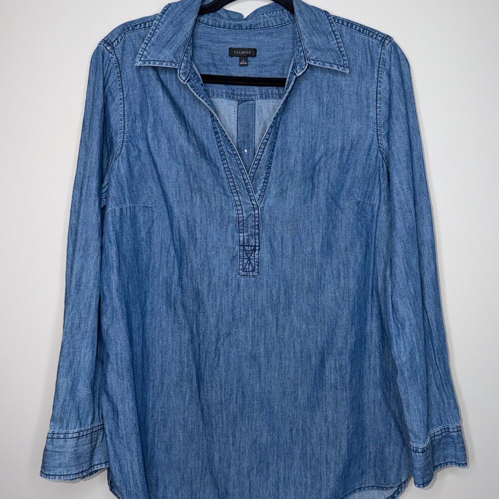 Talbots Button Back Womens Size Large Chambray Lo… - image 1